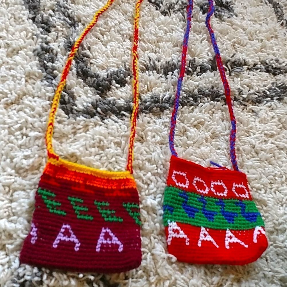 Hand Knitted Mexican Style Bags/ 2 Purses/ Shoulder Bags/ Crossbody Bags‎